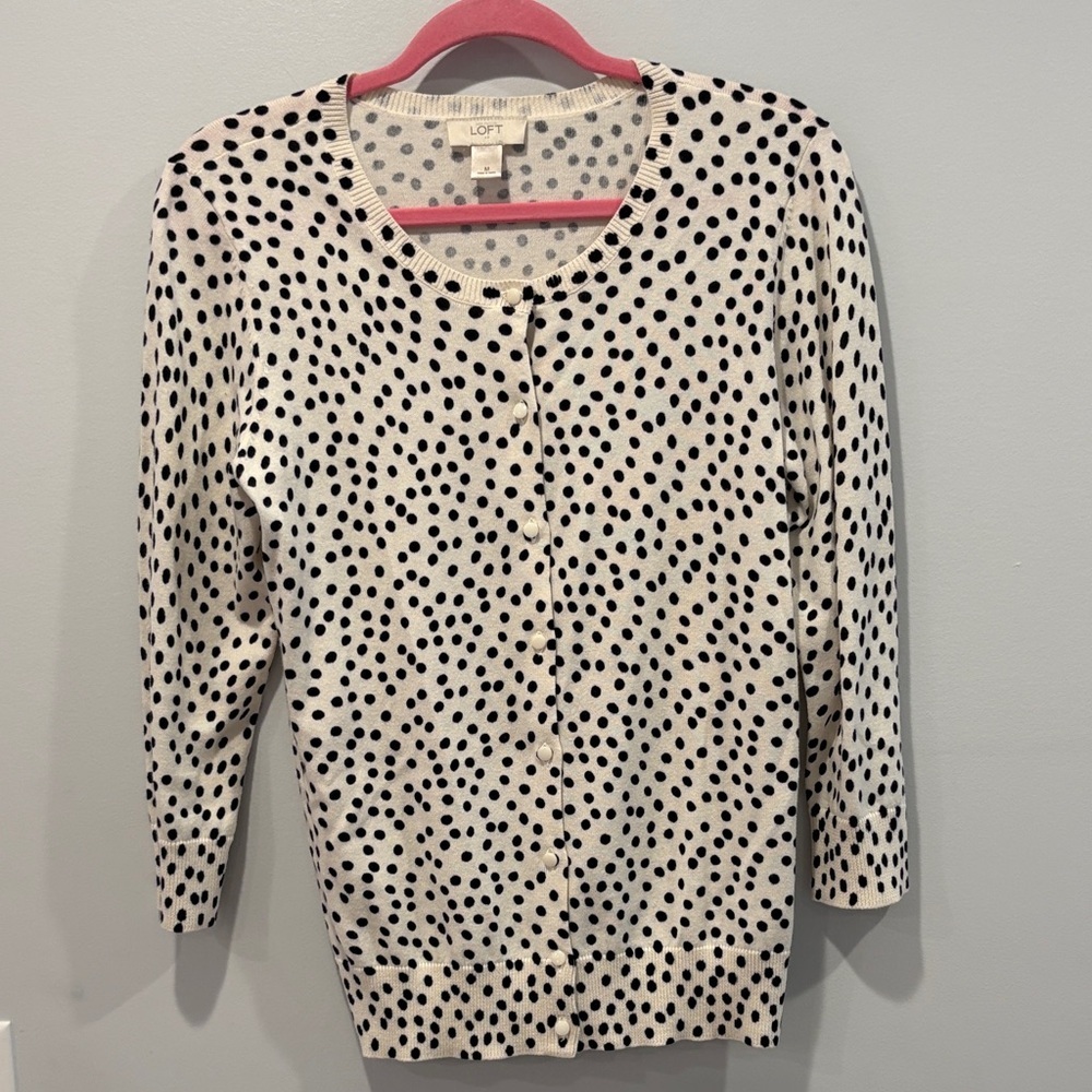 LOFT Cream and Black Dot Sweater